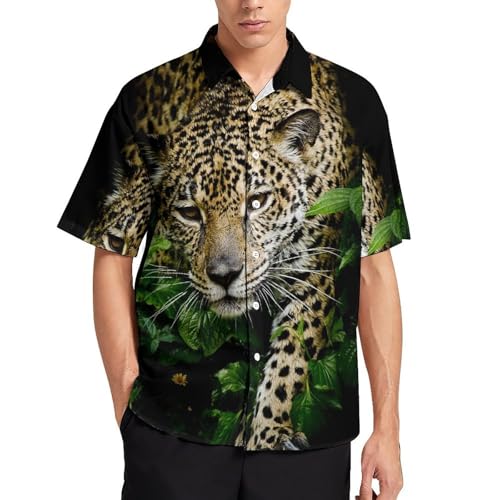 NYKVTG Leopard Herren Hemd Kurzarm Freizeithemd Herrenhemden Sommer Strand Hawaii Hemd Mit Tasche von NYKVTG