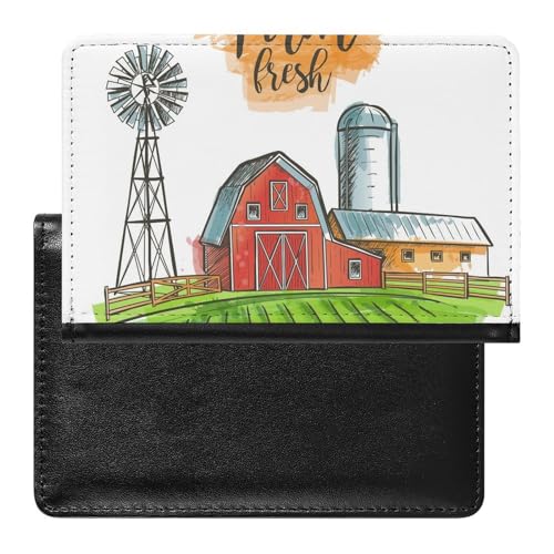 NYKVTG Reisepass Hülle Bauernhof Windmühle Passhülle Reisepassetui Reisezubehör Passport Holder Für Damen Herren von NYKVTG