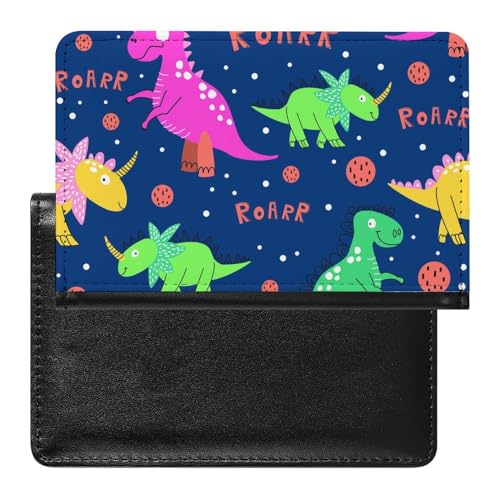 NYKVTG Reisepass Hülle Bunte Dinosaurier Passhülle Reisepassetui Reisezubehör Passport Holder Für Damen Herren von NYKVTG