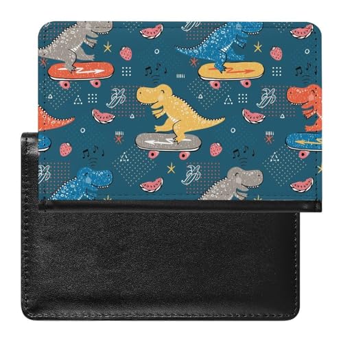NYKVTG Reisepass Hülle Dinosaurier-Skateboard Passhülle Reisepassetui Reisezubehör Passport Holder Für Damen Herren von NYKVTG
