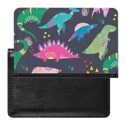 NYKVTG Reisepass Hülle Farbiger Dinosaurier Passhülle Reisepassetui Reisezubehör Passport Holder Für Damen Herren von NYKVTG