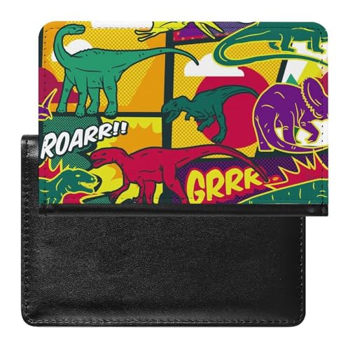 NYKVTG Reisepass Hülle Farbiger Dinosaurier Passhülle Reisepassetui Reisezubehör Passport Holder Für Damen Herren von NYKVTG