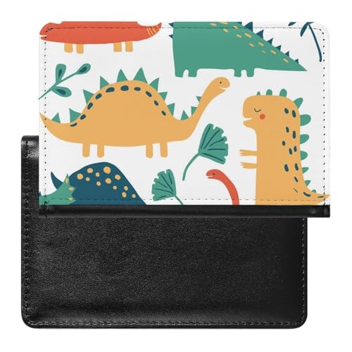 NYKVTG Reisepass Hülle Grün-Gelber Dinosaurier Passhülle Reisepassetui Reisezubehör Passport Holder Für Damen Herren von NYKVTG