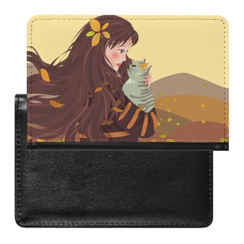 NYKVTG Reisepass Hülle Kleines Mädchen Katze Passhülle Reisepassetui Reisezubehör Passport Holder Für Damen Herren von NYKVTG