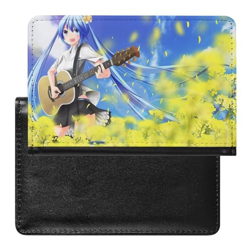 NYKVTG Reisepass Hülle Mädchen Gitarre Blume Passhülle Reisepassetui Reisezubehör Passport Holder Für Damen Herren von NYKVTG
