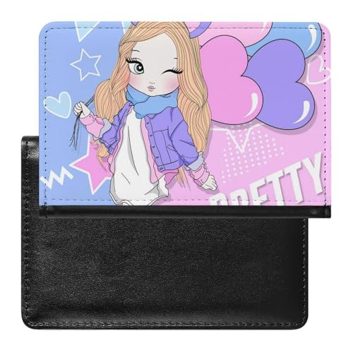 NYKVTG Reisepasshülle Cartoon-Mädchen Reisepass Schutzhülle Geldbörsen Für Kreditkarten Ausweis Reisedokumente von NYKVTG