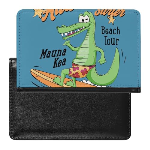 NYKVTG Reisepasshülle Dinosaurier Beim Surfen Reisepass Schutzhülle Geldbörsen Für Kreditkarten Ausweis Reisedokumente von NYKVTG