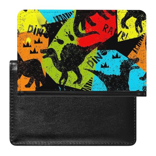 NYKVTG Reisepasshülle Dinosaurier Farbenfroh Reisepass Tasche Reise Gadget Impfpass Hülle Für Damen Herren von NYKVTG