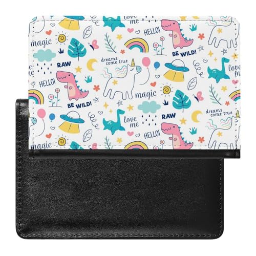 NYKVTG Reisepasshülle Einhorn Dinosaurier Reisepass Schutzhülle Geldbörsen Für Kreditkarten Ausweis Reisedokumente von NYKVTG