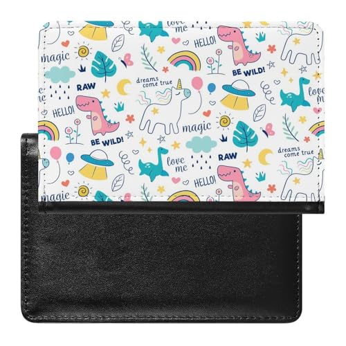 NYKVTG Reisepasshülle Einhorn Dinosaurier Reisepass Tasche Reise Gadget Impfpass Hülle Für Damen Herren von NYKVTG