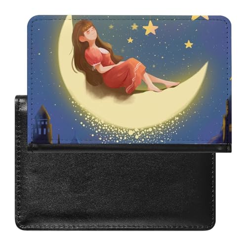 NYKVTG Reisepasshülle Mädchen Auf Dem Mond Reisepass Tasche Reise Gadget Impfpass Hülle Für Damen Herren von NYKVTG