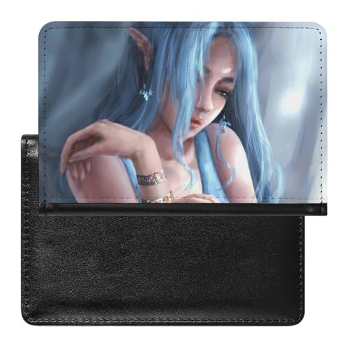 NYKVTG Reisepasshülle Mädchen Mit Blauen Haaren Reisepass Schutzhülle Geldbörsen Für Kreditkarten Ausweis Reisedokumente von NYKVTG