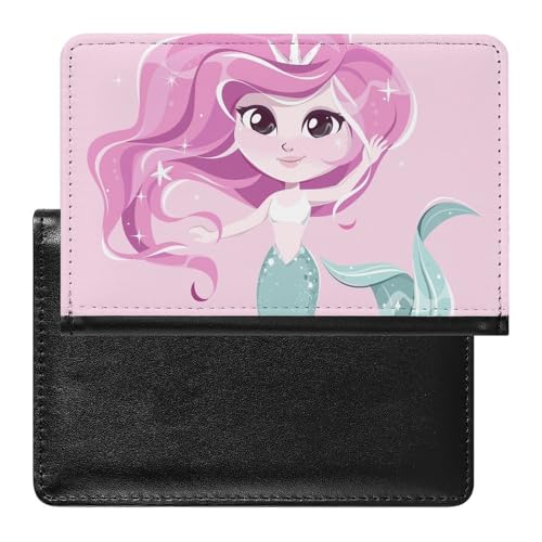 NYKVTG Reisepasshülle Rosa Meerjungfrau Mädchen Reisepass Schutzhülle Geldbörsen Für Kreditkarten Ausweis Reisedokumente von NYKVTG