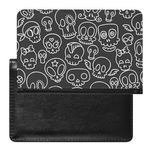 NYKVTG Reisepasshülle Schwarz-Weiß-Totenköpfe Reisepass Tasche Reise Gadget Impfpass Hülle Für Damen Herren von NYKVTG