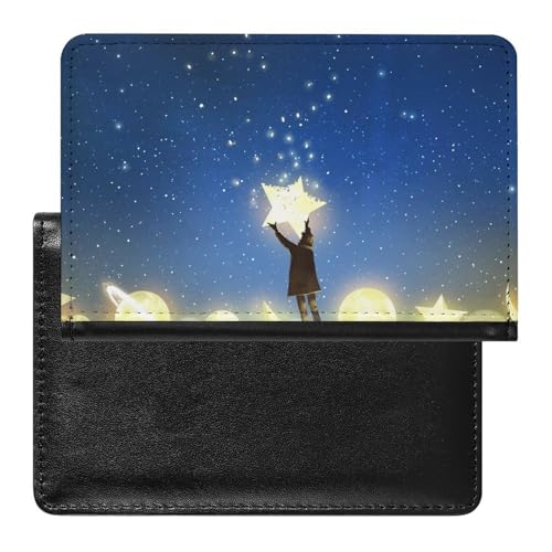 NYKVTG Reisepasshülle Sterne-Mond-Mädchen Reisepass Tasche Reise Gadget Impfpass Hülle Für Damen Herren von NYKVTG