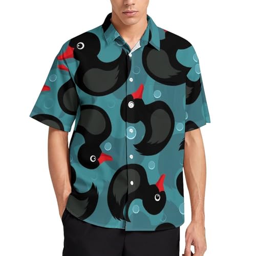 NYKVTG Schwarze Ente Herren Hemd Kurzarm Freizeithemd Herrenhemden Sommer Strand Hawaii Hemd Mit Tasche von NYKVTG