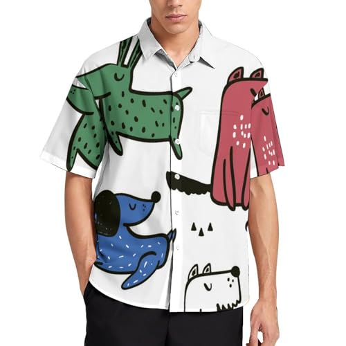 NYKVTG Süßer Hund Herren Hemd Kurzarm Freizeithemd Herrenhemden Sommer Strand Hawaii Hemd Mit Tasche von NYKVTG