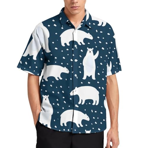 NYKVTG Weißer Bär Schnee Herren Hemd Kurzarm Freizeithemd Herrenhemden Sommer Strand Hawaii Hemd Mit Tasche von NYKVTG