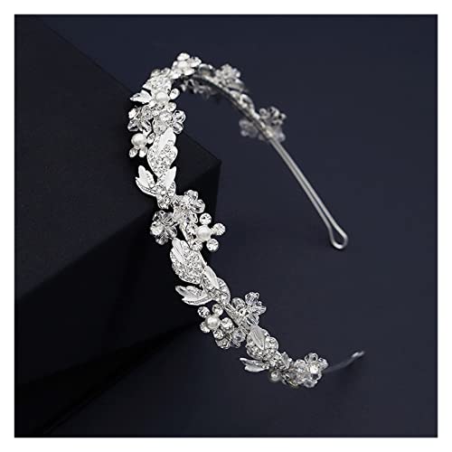 yaoqijie Braut Hochzeit Haarschmuck Handgemachte glänzende Kristall Blume Blatt Perlen Haarband Stirnbänder for Frauen Mädchen Kopfbedeckung lasting (Color : Silver Color) von NYMFEA