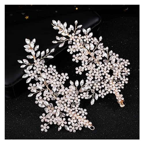 yaoqijie Fashion Gold Kristall Strass Hochzeit Haarschmuck Handgemachte Blume Haarspangen Haarspangen Haarspangen 2 Stück Frauen Stirnband Luxus Schmuck Langlebig von NYMFEA