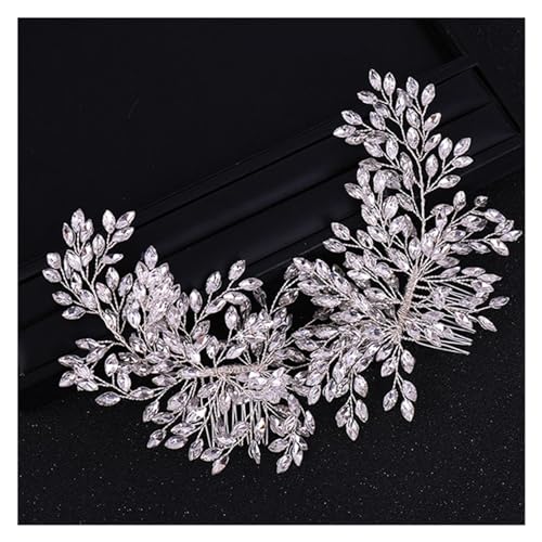 yaoqijie Mode Silber Farbe Gold Haarkämme Vollkristall mit zwei Kämmen Damenschmuck Tiara Stirnbänder Handgefertigt Hochzeit Haarschmuck Langlebig (Farbe: Silber) von NYMFEA