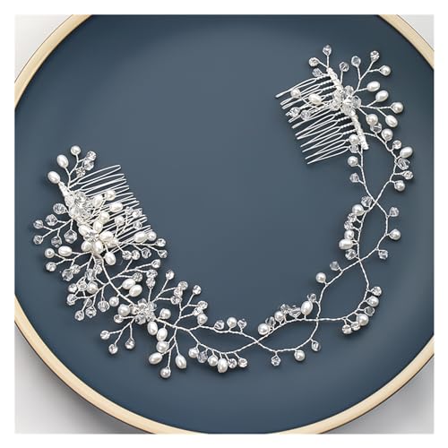 yaoqijie Mode Tiara Gold Silber Farbe Haarkamm Frauen Perle Blume Stirnband Strass Haarband Haarschmuck Hochzeit Haarschmuck lasting (Color : Silver) von NYMFEA