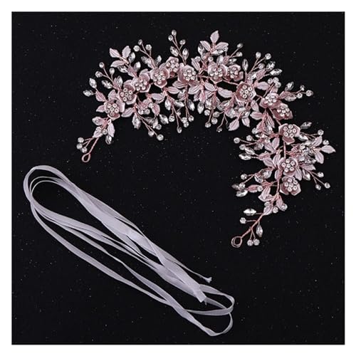 yaoqijie Rose Gold Stirnbänder Elegante Kristallblumen Handgemachtes Haarband Lange Strass Hochzeit Haarschmuck Mit Band Frauen Schmuck lasting (Color : Rose gold) von NYMFEA