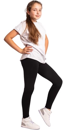 NYS Kinder Baumwolle Leggings volle Knöchellänge Mädchen Warm & Dick - Lang - Einfarbig Hose Unisex Schwarz Größe 116 cm 6 Jahre von NYS NEW YORK STYLE