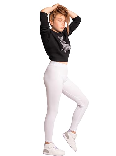 NYS Kinder Baumwolle Leggings volle Knöchellänge Mädchen Warm & Dick - Lang - Einfarbig Hose Unisex Weiß Größe 110 cm 5 Jahre von NYS NEW YORK STYLE