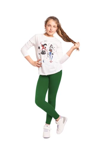 NYS Mädchen Leggings - Kinder Baumwolle - Stretch Schuluniform- Lang Hosen Leggings volle Knöchellänge Mädchen Warm & Dick - Lang - Einfarbig Hose Unisex Grün Größen 98 cm von NYS NEW YORK STYLE