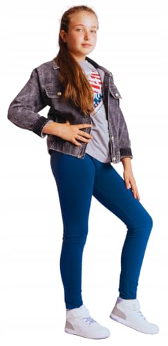 NYS Mädchen Leggings - Kinder Baumwolle - Stretch Schuluniform- Lang Hosen Leggings volle Knöchellänge Mädchen Warm & Dick - Lang - Einfarbig Hose Unisex Marine Größen 152 cm von NYS NEW YORK STYLE