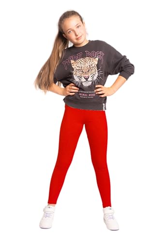 NYS Mädchen Leggings - Kinder Baumwolle - Stretch Schuluniform- Lang Hosen Leggings volle Knöchellänge Mädchen Warm & Dick - Lang - Einfarbig Hose Unisex Rot Größen 92 cm von NYS NEW YORK STYLE