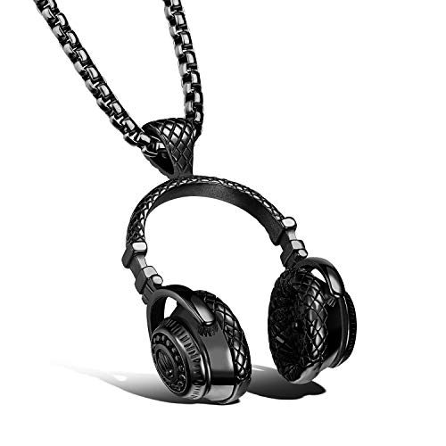 NYTA Herren Halskette Edelstahl mit DJ Musik Kopfhörer Anhänger Gold Schwarz Silber Schwarz 55cm NYTA Herren Halskette Edelstahl mit DJ Musik Kopfhörer Anhänger Gold Schwarz Silber Schwarz 55cm von NYTA