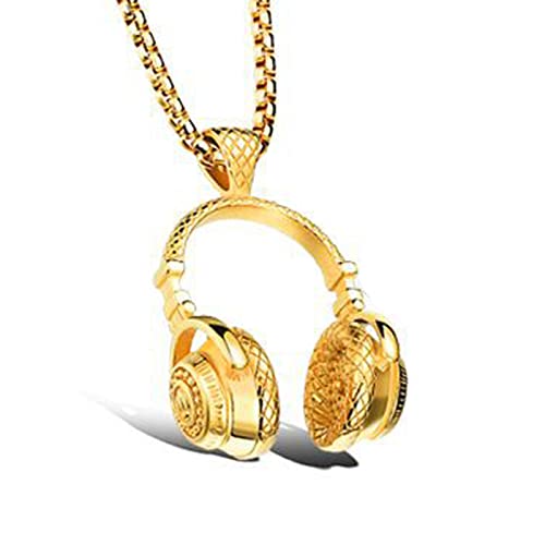 NYTA Herren-Halskette mit Musik-Headset, DJ-Kopfhörer, Biker-Halskette, Gold/Schwarz/Silber, Gold, 55 cm von NYTA