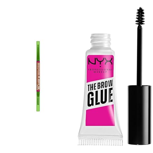 Augenbrauen Make-Up Set aus NYX Professional Makeup Augenbrauenstift, Bis zu 16h wischfest, Blade & Shade Nano, Farbton: Auburn + NYX Professional Makeup Brow Glue, Instant Brow Styler, Transparent von NYX PROFESSIONAL MAKEUP