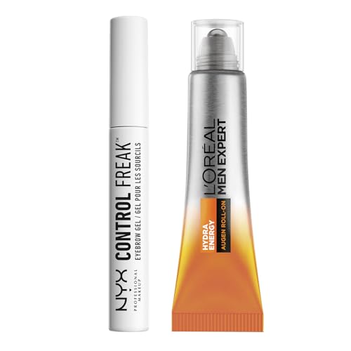 Bundle of NYX Professional Makeup Augenbrauengel, Control Freak Eyebrow Gel,10 ml + L'Oréal Men Expert Augen Roll-On gegen müde Haut für Männer, Hydra Energy, 1 x 10 ml von NYX PROFESSIONAL MAKEUP