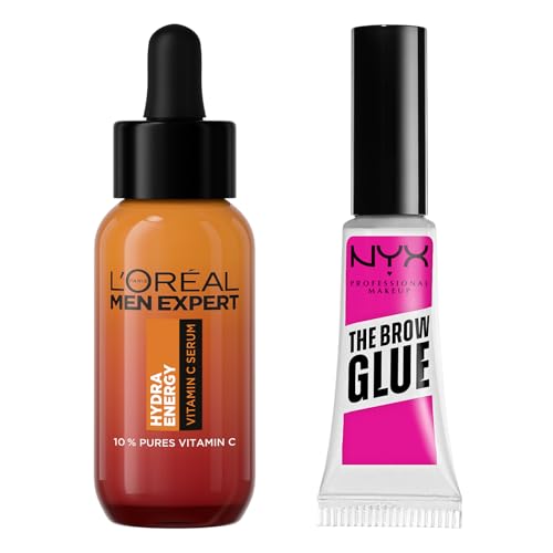 Bundle of NYX Professional Makeup Brow Glue, Transparent + L'Oréal Men Expert Vitamin C Serum gegen müde Haut für Männer, Hydra Energy, 1 x 30 ml von NYX PROFESSIONAL MAKEUP