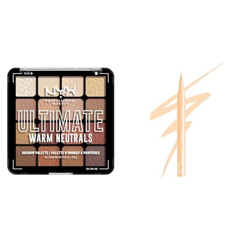 Bundle of NYX Professional Makeup Lidschattenpalette mit 16 Farbtönen, Ultimate Shadow, Farbton: Warm Neutrals + NYX Professional Makeup Epic Ink Liner S’Mores Marshmallow flüssiger Eyeliner, 1 Stk von NYX PROFESSIONAL MAKEUP
