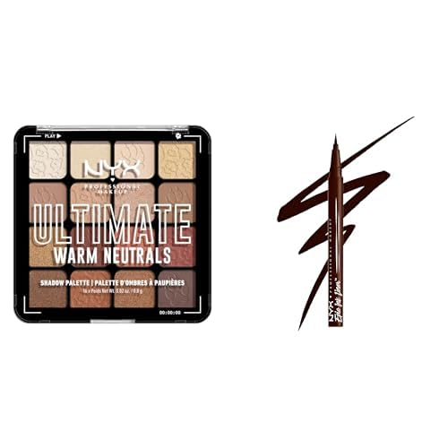 Bundle of NYX Professional Makeup Lidschattenpalette mit 16 Farbtönen, Ultimate Shadow, Farbton: Warm Neutrals + NYX Professional Makeup Epic Ink Liner S’Mores Milk Chocolate flüssiger Eyeliner, 1 Stk von NYX PROFESSIONAL MAKEUP