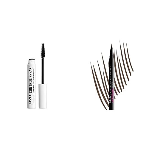 NYX Professional Makeup Augenbrauengel, Control Freak Eyebrow Gel, Klarer Brow Setter und transparente Mascara, 10ml & Augenbrauenstift, Lift n Snatch Brow Tint Pen, Wischfest, Transferfest, Ash Brown von NYX PROFESSIONAL MAKEUP