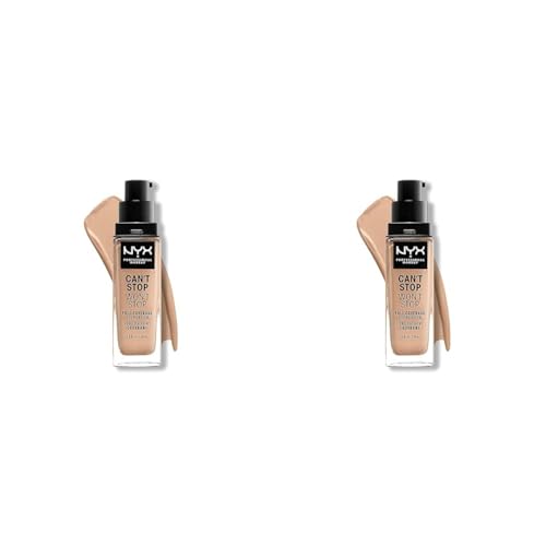 NYX Professional Makeup Can't Stop Won't Stop Full Coverage Foundation, Langanhaltend, Wasserfest, Vegane Formel, Mattierter Teint, Farbton: Natural (Packung mit 2) von NYX PROFESSIONAL MAKEUP