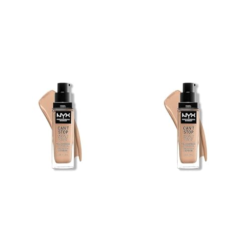 NYX Professional Makeup Can't Stop Won't Stop Full Coverage Foundation, Langanhaltend, Wasserfest, Vegane Formel, Mattierter Teint, Farbton: Natural (Packung mit 2) von NYX PROFESSIONAL MAKEUP