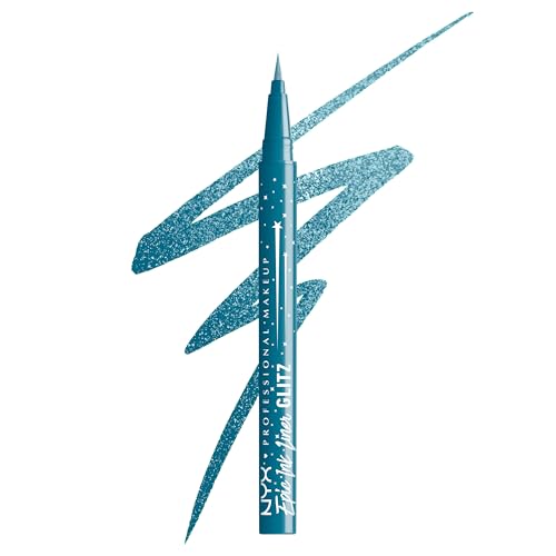 NYX Professional Makeup Epic Ink Liner Jeanz Tapered Twinkle – wasserfester Flüssig-Eyeliner in Hellblau mit glitzerndem Finish, 1 ml von NYX PROFESSIONAL MAKEUP