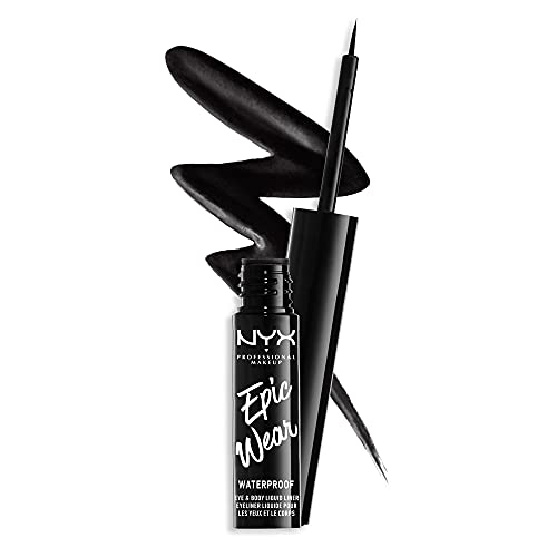 NYX Professional Makeup Epic Wear Semi-Permanent Liquid Liner, Langlebig, Wasserfest, Eyeliner und Body Art für Gesicht und Körper, Mattes Finish, Farbe: Schwarz von NYX PROFESSIONAL MAKEUP