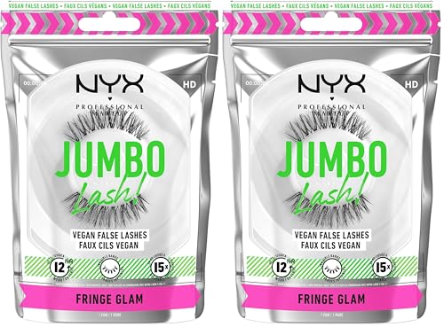 NYX Professional Makeup Falsche Wimpern, Langlebig, 12 Stunden Tragezeit, Unsichtbare Bänder, Bis zu 15-mal wiederverwendbar, Vegane Wimpern, Jumbo Lash!, Fringe Glam (Packung mit 2) von NYX PROFESSIONAL MAKEUP