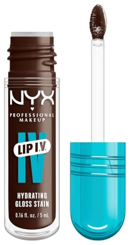 NYX Professional Makeup Feuchtigkeitsspendender Lipgloss und Lip Stain, Bis zu 12 Stunden Pflege, Lip IV Hydrating Gloss Stain, Farbe: Espresso Soak von NYX PROFESSIONAL MAKEUP