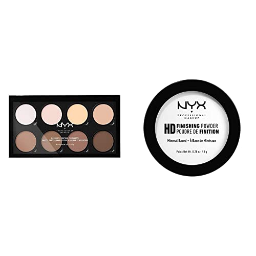 NYX Professional Makeup Highlight & Contour Pro Palette & High Definition Finishing Powder, Gepresstes Puder, Perfektionierte Haut, Mattes Finish, Ölabsorbierend, Vegane Formel, Farbton: Translucent von NYX PROFESSIONAL MAKEUP
