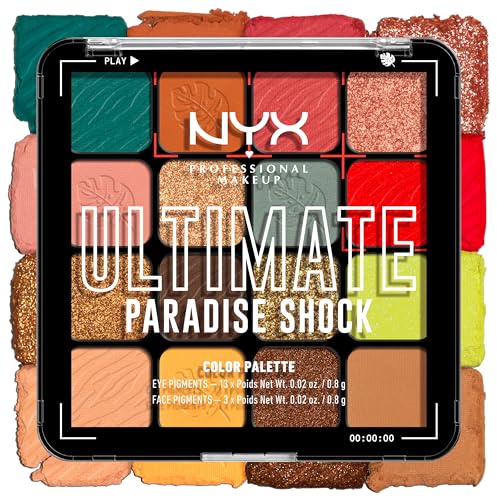 NYX Professional Makeup Lidschattenpalette mit 16 Farbtönen, Intensives und langanhaltendes Finish, Vegane Formel ohne Inhaltsstoffe tierischen Ursprungs, Ultimate Shadow, Farbton: Tropic Shock von NYX PROFESSIONAL MAKEUP