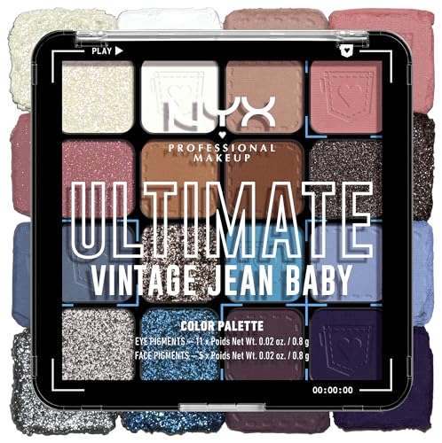 NYX Professional Makeup Lidschattenpalette mit 16 Farbtönen, Intensives und langanhaltendes Finish, Vegane Formel ohne Inhaltsstoffe tierischen Ursprungs, Ultimate Shadow, Farbton: Vintage Jean Baby von NYX PROFESSIONAL MAKEUP