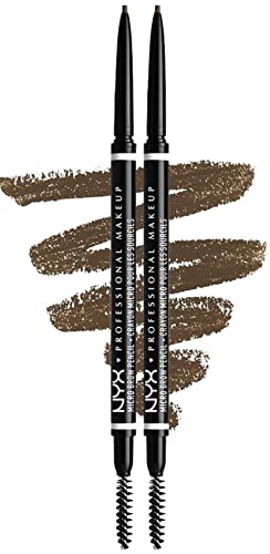 NYX Professional Makeup Micro Brow Pencil Doppelpack, Doppelseitig mit ausdrehbarem Augenbrauenstift und Bürstchen, Vegane Formel, Farbton: Ash Brown von NYX PROFESSIONAL MAKEUP